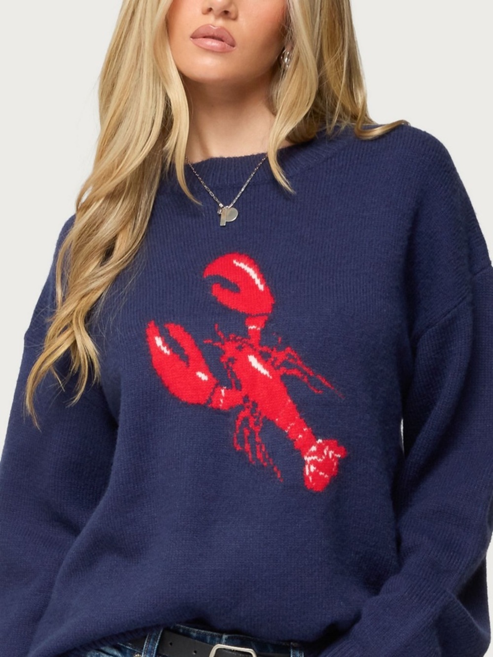 Urban Outfitters Edikted Navy Sweater with Red Lobster Motif Size XL
